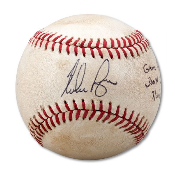 NOLAN RYAN AUTOGRAPHED GAME USED BASEBALL FROM HIS HISTORIC 300TH WIN GAME