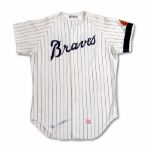 1970 HOYT WILHELM AUTOGRAPHED ATLANTA BRAVES GAME WORN HOME JERSEY (MEARS A10, NSM COLLECTION)