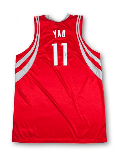 YAO MING 2003-04 HOUSTON ROCKETS GAME WORN & SIGNED ROAD JERSEY (MEARS A10)