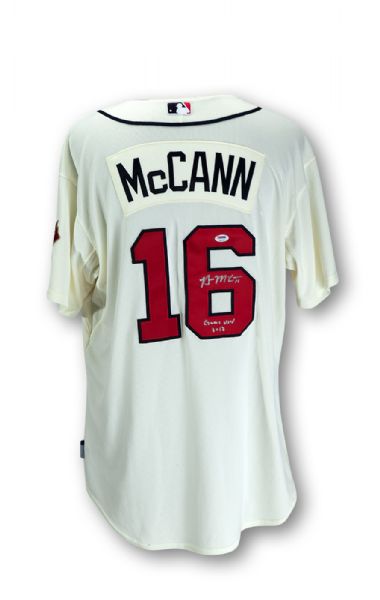 2012 BRIAN McCANN ATLANTA BRAVES GAME WORN AND AUTOGRAPHED HOME JERSEY INSCRIBED "GAME USED 2012"