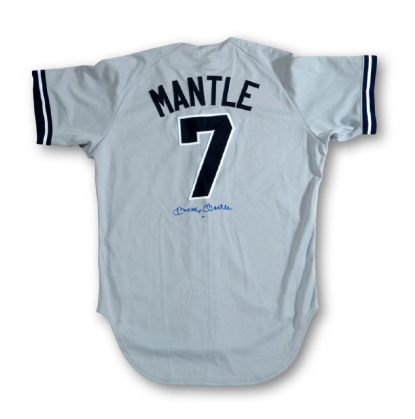 EARLY 1990S MICKEY MANTLE SIGNED NEW YORK YANKEES REPLICA ROAD JERSEY