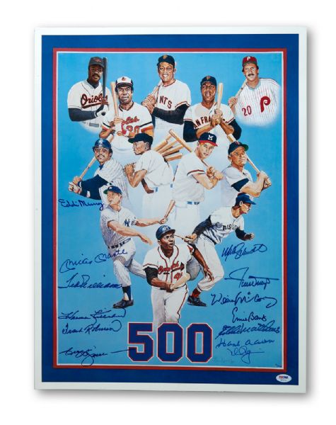500 HOME RUN CLUB MULTI-SIGNED RON LEWIS LITHOGRAPH WITH TWO HAND-PAINTED ADDITIONS (AP #26/50)