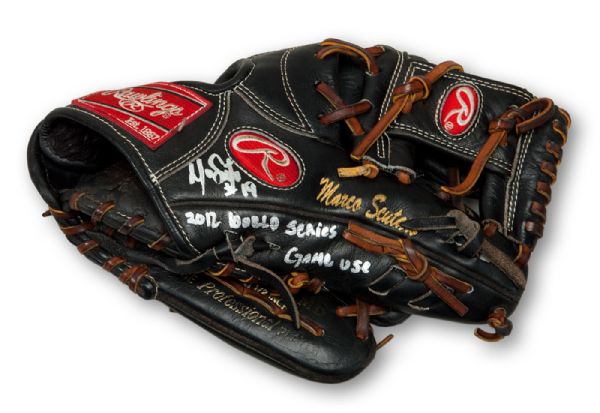 MARCO SCUTAROS 2012 WORLD SERIES GAME USED AND INSCRIBED RAWLINGS FIELDERS GLOVE