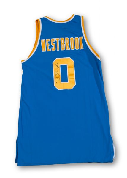 2007-08 RUSSELL WESTBROOK UCLA BRUINS BLUE GAME WORN AND AUTOGRAPHED ROAD JERSEY