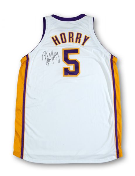 2002-03 ROBERT HORRY LOS ANGELES LAKERS WHITE GAME WORN AND AUTOGRAPHED HOME JERSEY