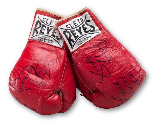 GEORGE CHUVALO AUTOGRAPHED AND INSCRIBED CLETO REYES FIGHT WORN GLOVES 