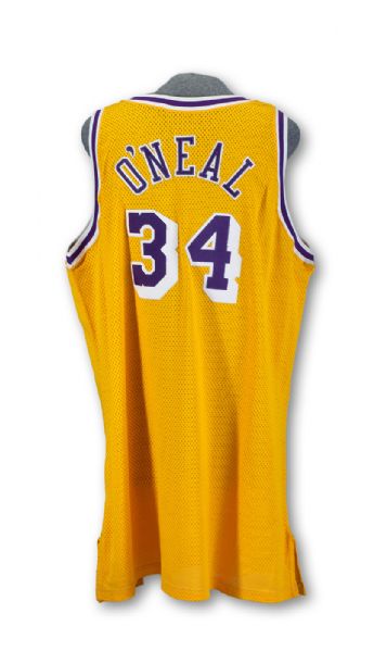 SHAQUILLE ONEAL 1996-97 LOS ANGELES LAKERS GOLD GAME WORN HOME JERSEY (EXCELLENT PROVENANCE)