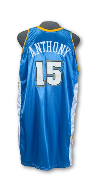 2003-04 CARMELO ANTHONY ROOKIE 2003-04 DENVER NUGGETS BLUE GAME WORN ROAD JERSEY
