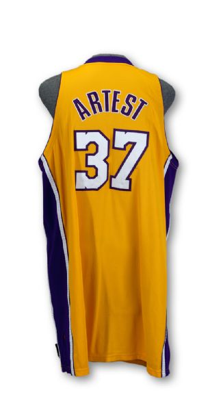 RON ARTEST 2009-10 LOS ANGELES LAKERS GOLD GAME WORN HOME JERSEY (BALL BOY PROVENANCE)
