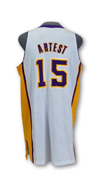 RON ARTEST 2010-11 LOS ANGELES LAKERS WHITE GAME WORN HOME JERSEY