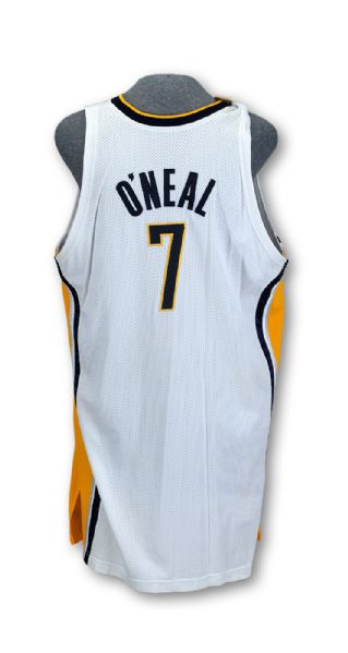 2007-08 JERMAINE ONEAL INDIANA PACERS WHITE GAME WORN THROWBACK JERSEY (TOPPS/NBA PROVENANCE)