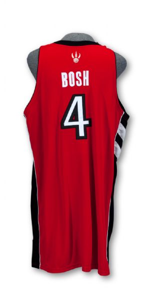 2007-08 CHRIS BOSH TORONTO RAPTORS RED GAME WORN ROAD JERSEY (TOPPS/NBA PROVENANCE)
