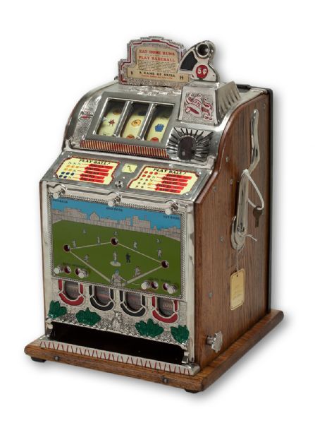 1929 "PLAY BALL!" MILLS 4 ROW VENDOR 5 CENT SLOT MACHINE IN MINT WORKING ORDER