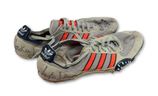 JACKIE JOYNER-KERSEE COMPETITION WORN AND AUTOGRAPHED ADIDAS TRACK SPIKES INSCRIBED "OLYMPIC TRIALS" (FICKE LOA)
