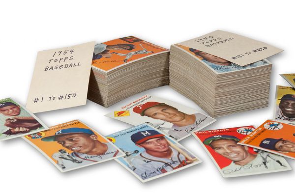 HIGH-GRADE 1954 TOPPS BASEBALL COMPLETE SET OF 250 WITH ABOUT 45% PSA GRADED