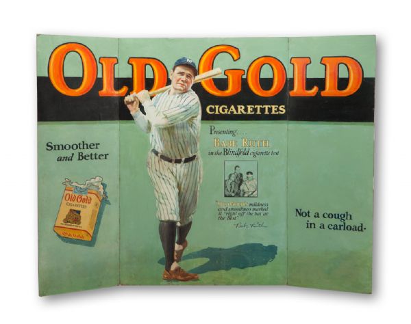 1930S BABE RUTH OLD GOLD CIGARETTES TRI-FOLD ADVERTISING DISPLAY