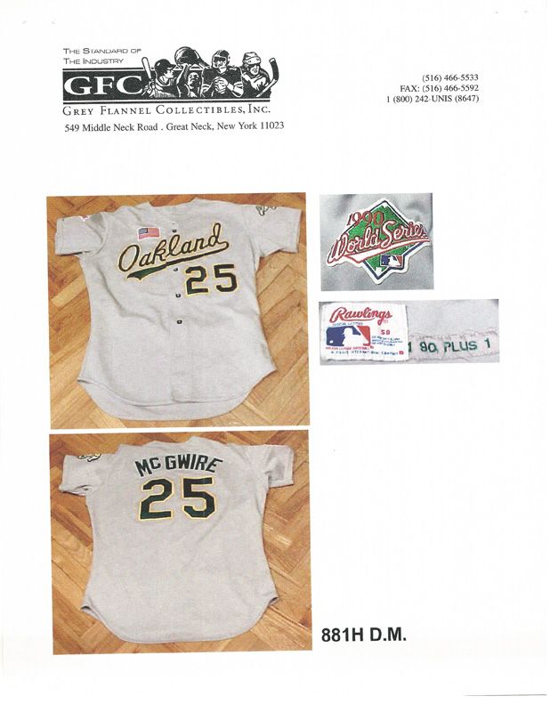 Lot Detail - 1990 WORLD SERIES MARK MCGWIRE OAKLAND ATHLETICS GAME WORN  ROAD JERSEY (A'S COA, DELBERT MICKEL COLLECTION)