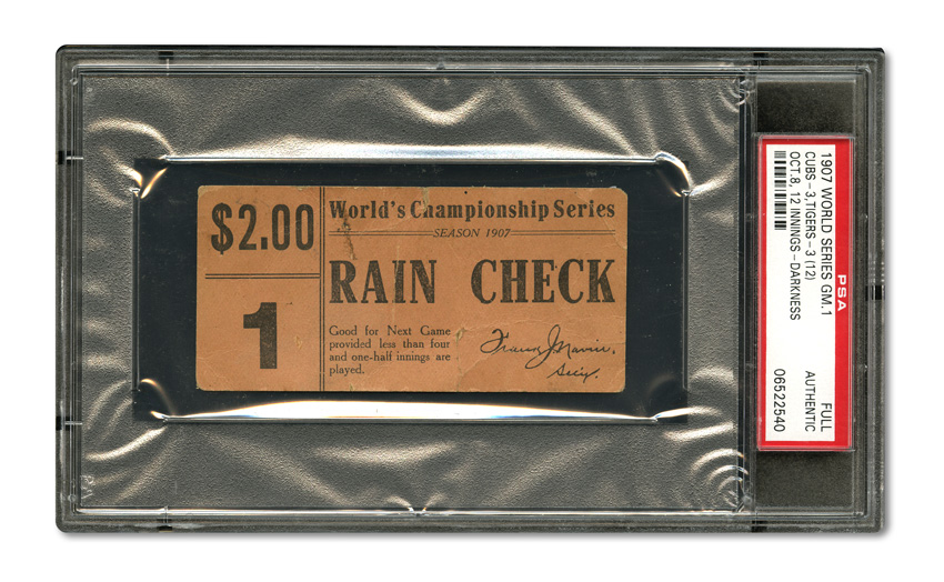 Lot Detail - 1907 WORLD SERIES (CHICAGO CUBS AT DETROIT TIGERS) GAME 4 FULL  TICKET (PSA AUTHENTIC)