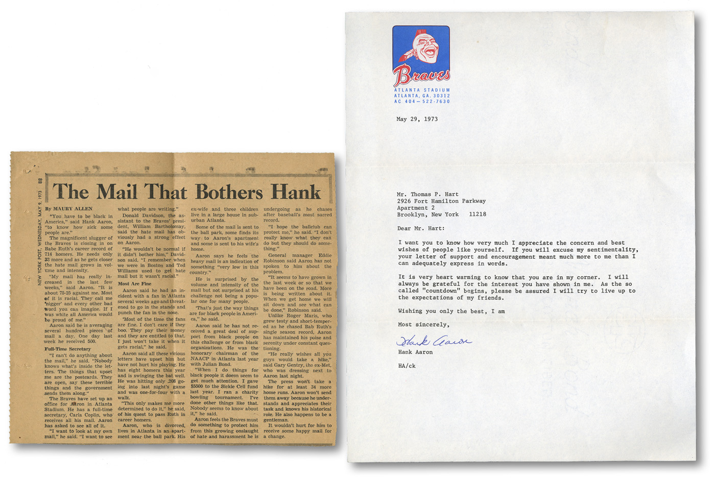 Hank Aaron Autographed AL Baseball Atlanta Braves Best Wishes