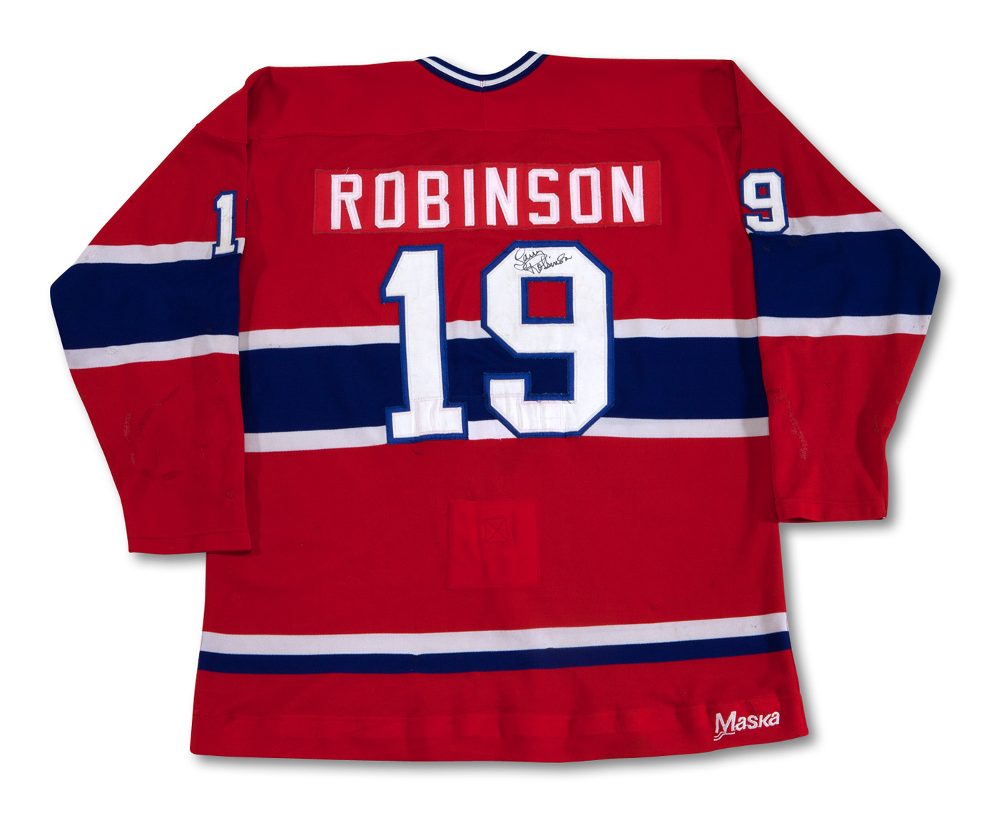 Montreal Canadiens No19 Larry Robinson Red Sawyer Hooded Sweatshirt Stitched NHL Jersey