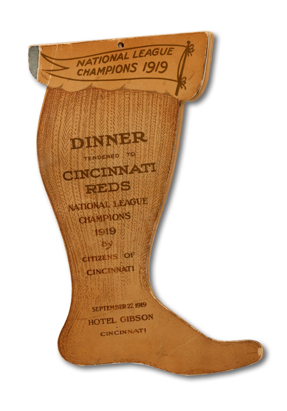 Lot Detail - 1919 CINCINNATI REDS NATIONAL LEAGUE CHAMPIONS DIE-CUT BANQUET  PROGRAM SIGNED BY CAL MCVEY, GEORGE WRIGHT AND OAK TAYLOR - LAST LIVING  SURVIVORS FROM 1869 CHAMPION RED STOCKINGS (HELMS/LA84
