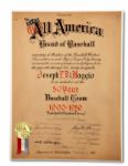 1900-1950 JOE DIMAGGIO 50-YEAR ALL-AMERICA BASEBALL TEAM CERTIFICATE SIGNED BY CONNIE MACK (HELMS/LA 84 COLLECTION)