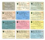 LOT OF (12) 1909-1926 BASEBALL WRITERS ASSOCIATION (BBWAA) PRESS PASSES INCL. 6 SIGNED BY WILLIAM VEECK, SR. (NSM COLLECTION) 