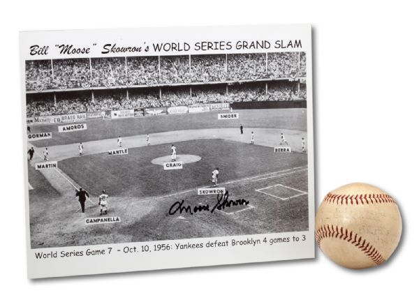 OCTOBER 10, 1956 WORLD SERIES GAME 7 GRAND SLAM HOME RUN BASEBALL HIT BY BILL "MOOSE" SKOWRON HELPING NEW YORK YANKEES CLINCH SERIES VS. BROOKLYN DODGERS (SKOWRON FAMILY LOA)