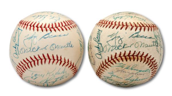 1958 & 1959 NEW YORK YANKEES TEAM SIGNED BASEBALLS (EACH WITH CLUBHOUSE MANTLE) (SKOWRON FAMILY LOA)
