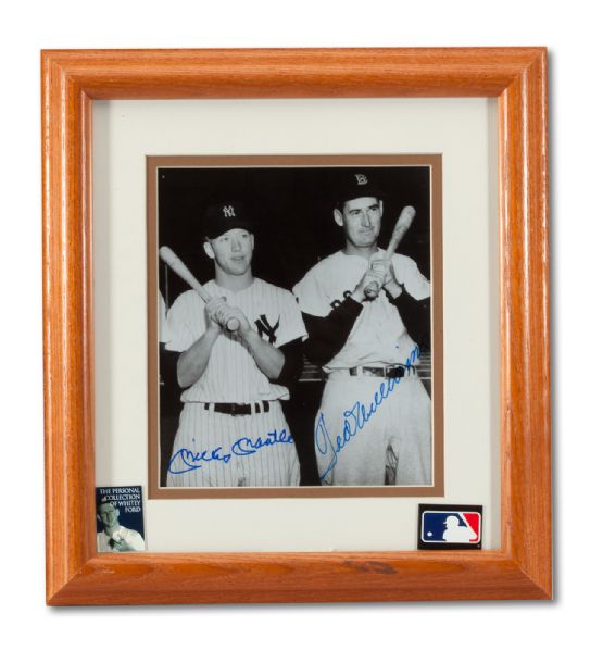 MICKEY MANTLE AND TED WILLIAMS SIGNED 6 BY 7 1/2 FRAMED  PHOTO (WHITEY FORD COLLECTION)