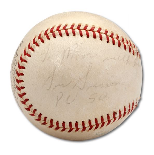 AL SHEPHARD AND GUS GRISSOM (FIRST AMERICANS TO FLY IN SPACE) DUAL SIGNED & INSCRIBED ONL (GILES) BASEBALL PERSONALIZED TO "MOOSE" (SKOWRON FAMILY LOA)