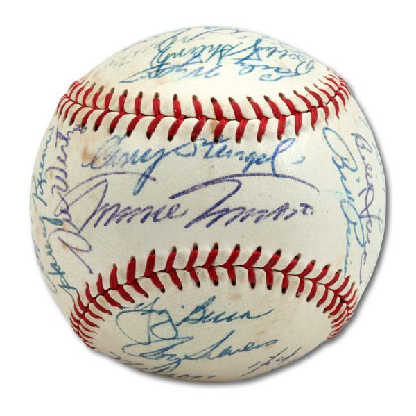 1957 AMERICAN LEAGUE ALL-STAR TEAM SIGNED ONL (GILES) BASEBALL INCLUDING CASEY STENGEL, NELLIE FOX AND MICKEY MANTLE (SKOWRON FAMILY LOA)