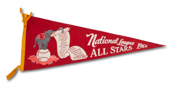 1960 NATIONAL LEAGUE ALL-STAR TEAM PENNANT FOR GAME HELD IN KANSAS CITY 