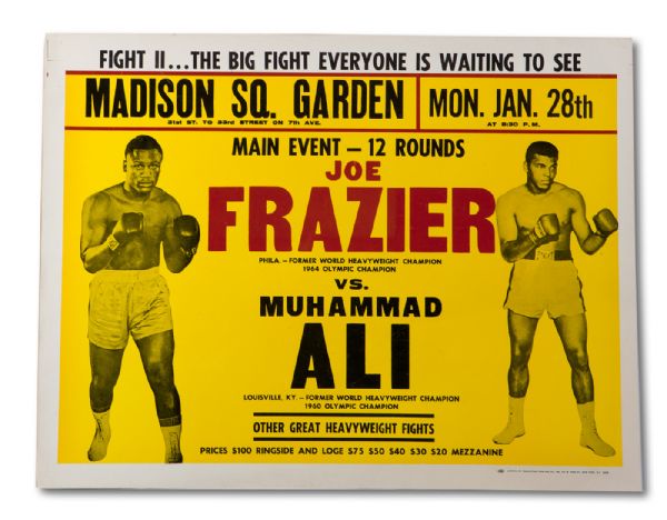 JANUARY 28, 1974 MUHAMMAD ALI VS JOE FRAZIER "ALI/FRAZIER II" HEAVYWEIGHT FIGHT NEW YORK CITY ON SITE POSTER