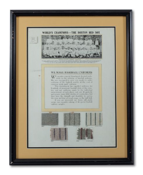 1916 WORLD CHAMPION BOSTON RED SOX TEAM PHOTO ( WITH BABE RUTH) FEATURED ON BASEBALL UNIFORM COMPANY ADVERTISING  PIECE