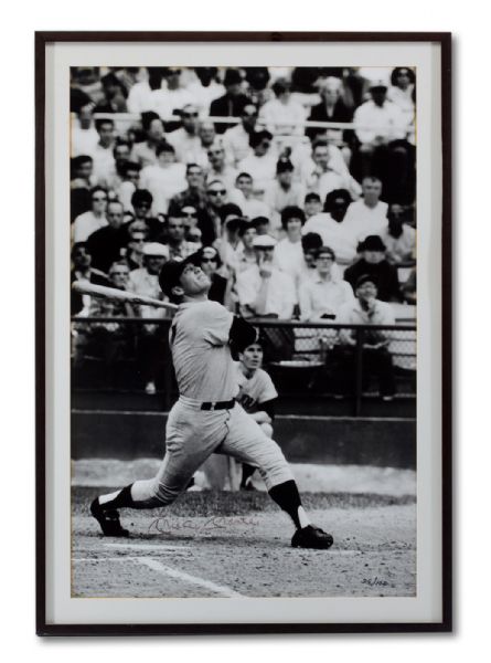 MICKEY MANTLE AUTOGRAPHED LIMITED EDITION (#95/100) 23 X 33 FRAMED BLACK & WHITE PHOTOGRAPH (SKOWRON FAMILY LOA)
