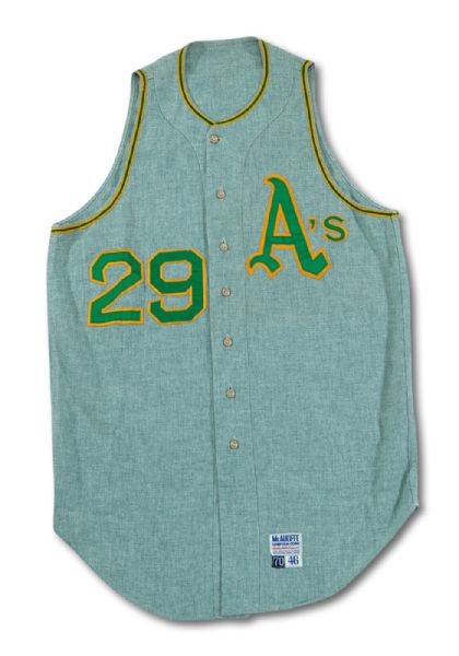 1970 CHUCK DOBSON OAKLAND AS GAME WORN ROAD FLANNEL JERSEY