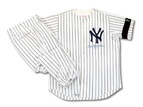 BILL "MOOSE" SKOWRONS AUTOGRAPHED 1996 NEW YORK YANKEES OLD TIMERS DAY GAME WORN HOME UNIFORM WITH NO. 7 MICKEY MANTLE MEMORIAL ARMBAND (SKOWRON FAMILY LOA)