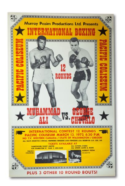 MARCH 13, 1972 MUHAMMAD ALI VS GEORGE CHUVALO HEAVYWEIGHT FIGHT PACIFIC COLISEUM, VANCOUVER ON SITE POSTER