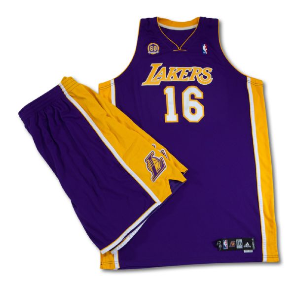 2007-08 PAU GASOL LOS ANGELES LAKERS GAME WORN ROAD UNIFORM FROM FIRST GAMES AS LAKER