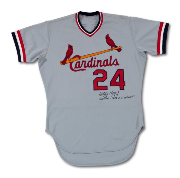 1985 WHITEY HERZOG AUTOGRAPHED ST. LOUIS CARDINALS (MANAGER - NL CHAMPIONSHIP SEASON) GAME WORN ROAD JERSEY (DELBERT MICKEL COLLECTION)