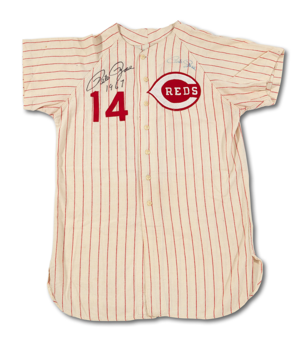 Lot Detail - 1967 PETE ROSE AUTOGRAPHED CINCINNATI REDS (RARE ONE YEAR  STYLE) GAME WORN HOME JERSEY (MEARS A8.5, DELBERT MICKEL COLLECTION)
