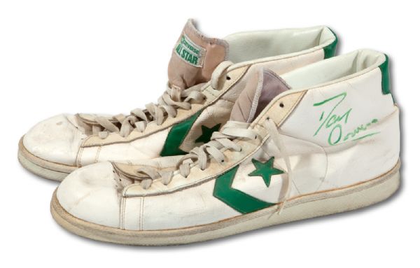 EARLY 1980S DAVE COWENS AUTOGRAPHED PAIR OF GAME WORN CONVERSE SHOES (TENNEN COLLECTION)