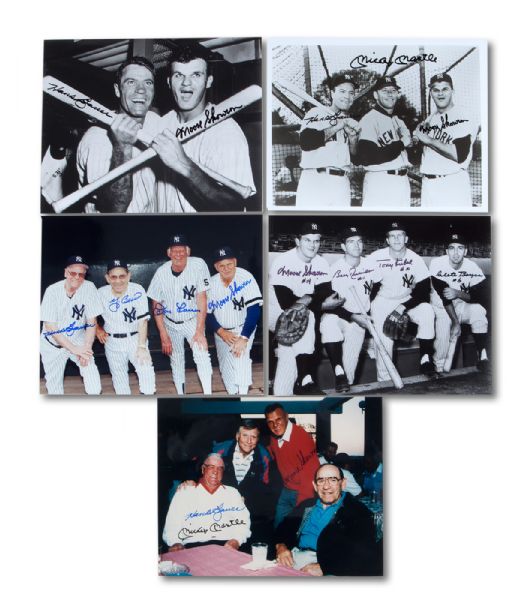 LOT OF (5) DIFFERENT NEW YORK YANKEE MULTI SIGNED 8 X 10 PHOTOS HIGHLIGHTED BY MANTLE/BERRA/BAUER/SKOWRON FROM 1980S (SKOWRON FAMILY LOA)
