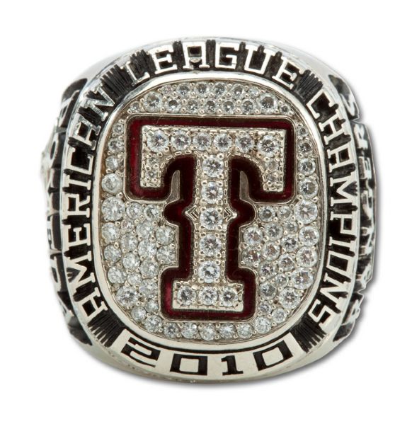 2010 AMERICAN LEAGUE CHAMPION TEXAS RANGERS 10K WHITE GOLD PLAYERS RING (OMAR POVEDA)