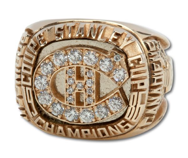 1986 STANLEY CUP CHAMPION MONTREAL CANADIENS 10K GOLD SALESMAN SAMPLE RING (LARRY ROBINSON)