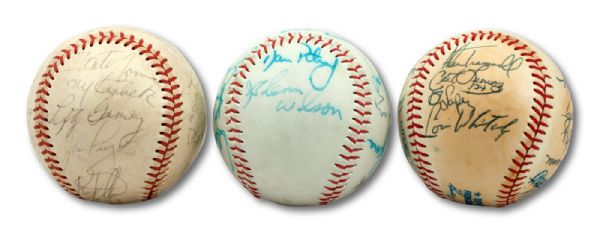 LOT OF (3) MULTI SIGNED BASEBALLS INCL. 1971 ALL-STAR WEEKEND (W/ LEFTY GOMEZ), 1984 DETROIT TIGERS WORLD CHAMPIONS, AND TIGERS ALL-TIME GREATS (TENNEN COLLECTION)
