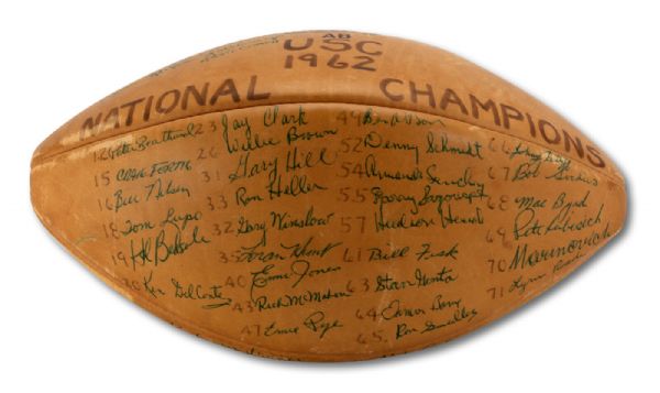1962 USC TROJANS NATIONAL CHAMPIONSHIP TEAM SIGNED FOOTBALL (NSM COLLECTION)