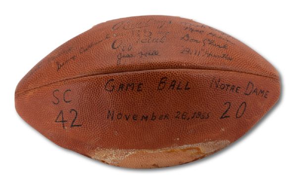 NOVEMBER 26, 1955 USC TROJANS VS. NOTRE DAME FIGHTING IRISH (USC 42 - ND 20) MULTI-SIGNED GAME USED FOOTBALL (NSM COLLECTION)
