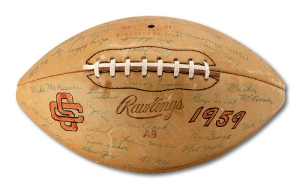 1959 USC TROJANS TEAM SIGNED FOOTBALL (NSM COLLECTION)